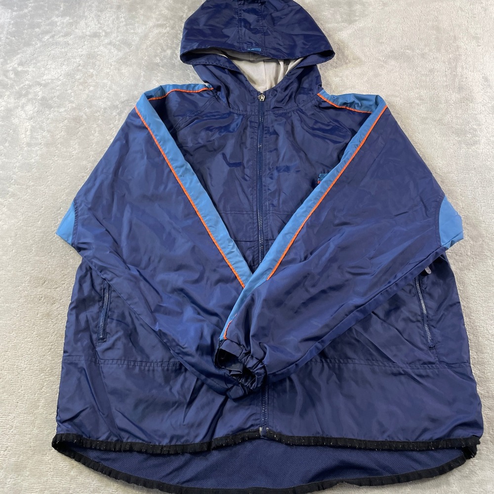 Vintage Starter Windbreaker Jacket Men Large Blue Full Zip Hooded Vented Y2K 90s